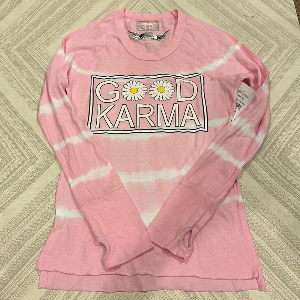 So Nikki Girls Good Karma Pink & White Tie Dye Long Sleeve Shirt